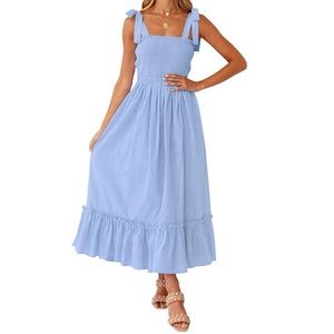 NWT Blue Maxi Dress- Tie Straps, Smocked, Ruffles